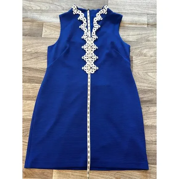 Jessica Howard 18 Navy White Applique High Neck Sleeveless Shift Dress Preppy - Picture 7 of 12